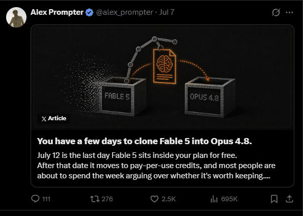 – This serves as critical social proof, showing Alex Prompter’s viral thesis that has already captured over 695K views).