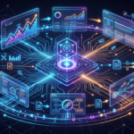 Conceptual illustration of an autonomous SEO AI agent running a continuous growth loop, managing Google Search Console data and backlink networks