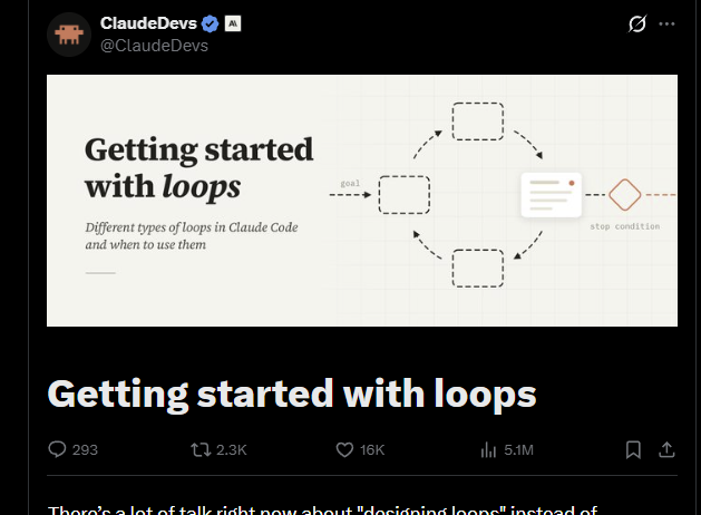 ClaudeDevs viral X post on getting started with designing loops for AI coding agents